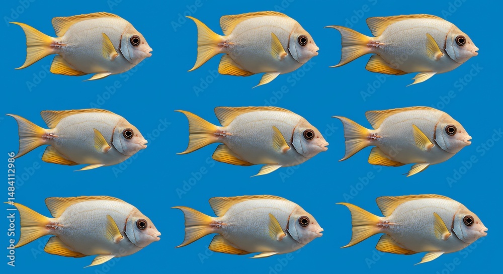 Fototapeta premium Golden Fish School Vibrant Blue Underwater Scene