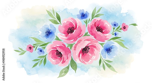 Watercolor Bloom: Delicate Pink & Blue Flowers