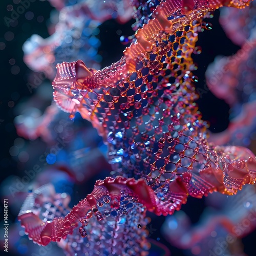A close-up of an abstract, glowing, textured red structure