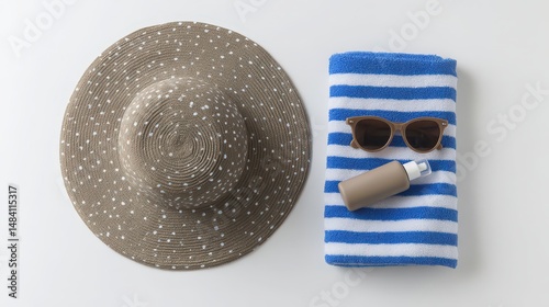 Summer Sun Safety Essentials  Hat  Sunglasses  Sunscreen  Beach Towel