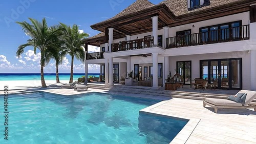 Wallpaper Mural Luxury Beachfront Villa with Private Pool: Tropical Paradise Getaway Torontodigital.ca
