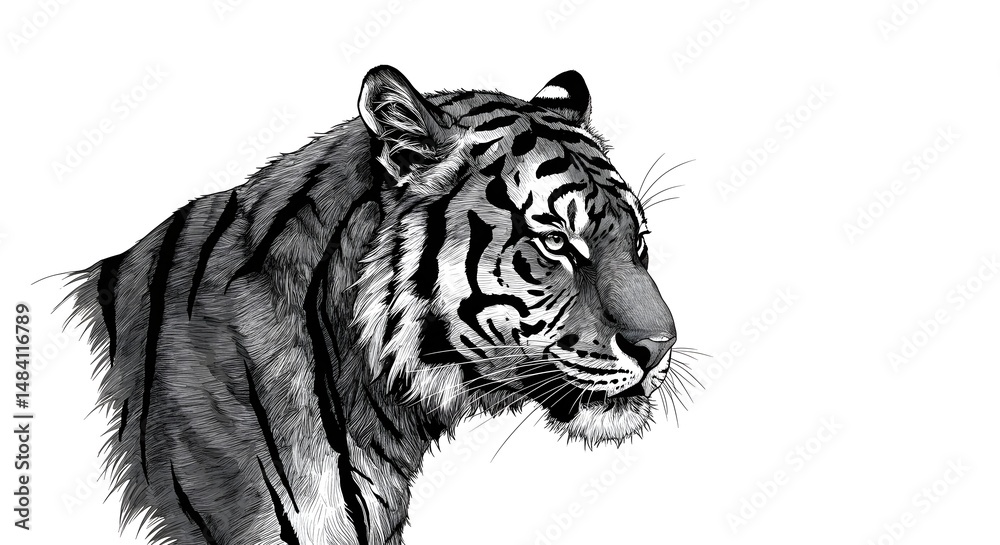 Obraz premium Tiger portrait grayscale drawing