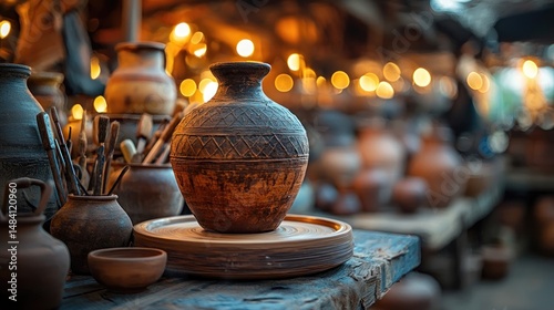 Artisan Pottery: A Rustic Still Life of Earthen Vessels