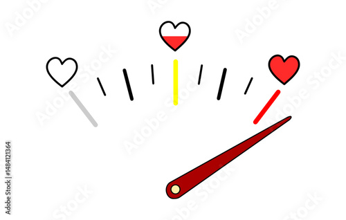 Heart meter illustrates emotional intensity with colored indicators in a simple design suitable for various contexts