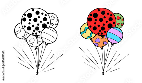 Colorful balloons featuring fun patterns with hearts, stripes, and dots for festive celebrations or parties