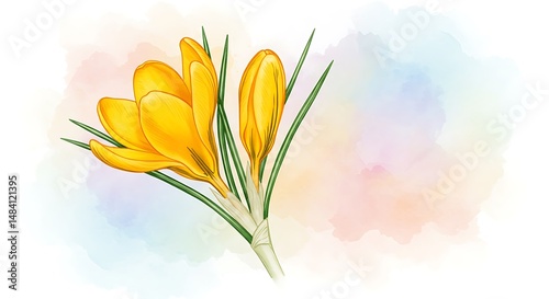 Golden Crocus: Watercolor Spring Bloom