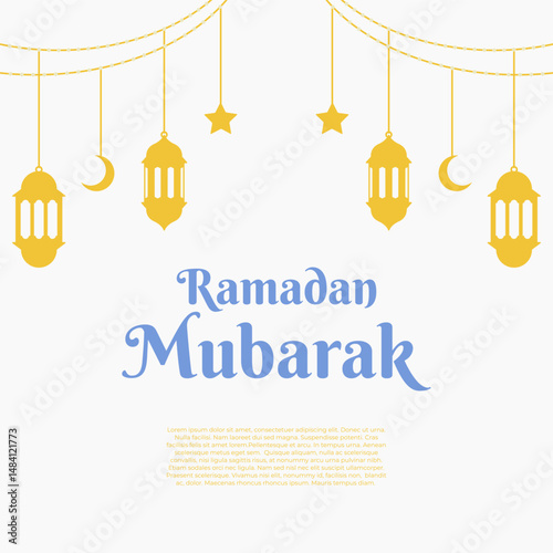 Islamic lantern, crescent moon and star ornament. Ramadan kareem or Al-Adha background template. Frame and border for Islamic event