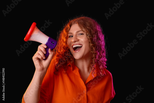 Happy young woman with funn...