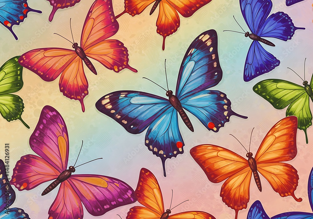 Obraz premium Rainbow Butterfly Dreams: Vibrant Watercolor Art AI Generated