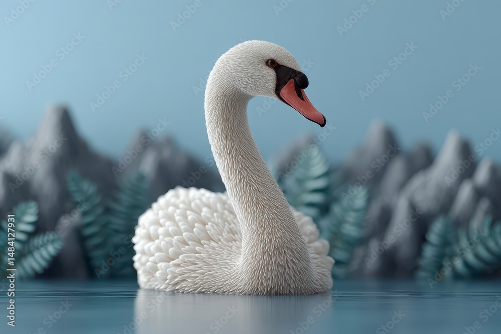 Fototapeta premium Serene White Swan on Calm Lake Minimalist Nature Scene