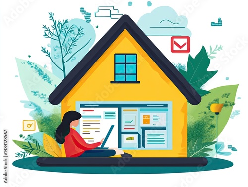 Remote worker seated at home, engaged in online tasks.