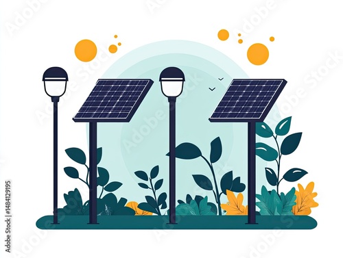 Solar-powered streetlights illuminate a sustainable urban landscape.