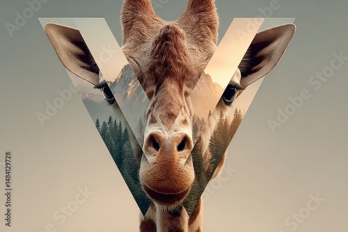 Giraffe Portrait  Nature  Wildlife  Geometric  Collage Art