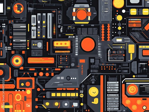Abstract illustration of a complex technological system.