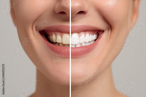 Comparison of teeth before and after whitening treatment showing a bright smile result