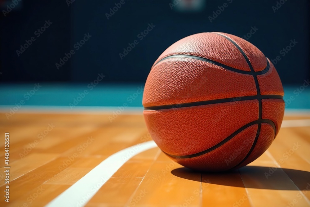 Obraz premium Close-up of basketball on court, lines visible, athletic, lines, defeat