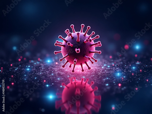Viral infection visualization scientific research lab 3d model dark background digital art