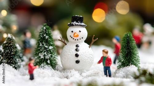 Enchanted Winter Wonderland: A Miniature Snowman's Festive Scene