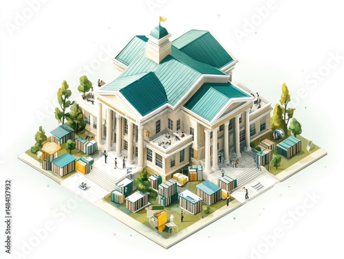 City hall with temporary modular structures.