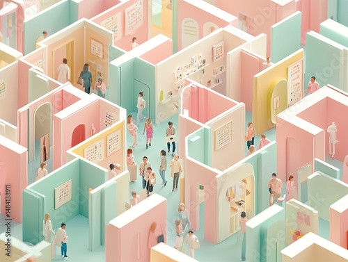 A vibrant, stylized maze of miniature medical facilities.