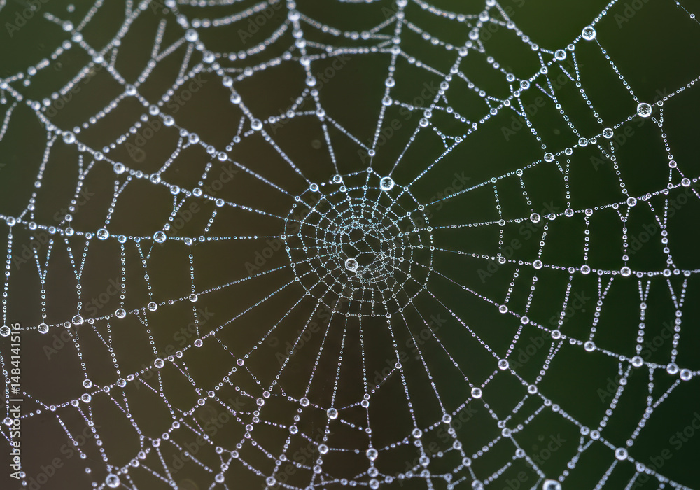 Obraz premium Water droplets on a spider web.