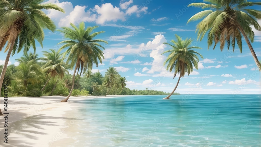 custom made wallpaper toronto digital"Crystal Clear Tropical Beach with Palm Trees and Azure Ocean"