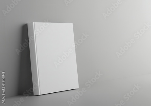 Blank white book leaning against a gray wall ready for a cover design template