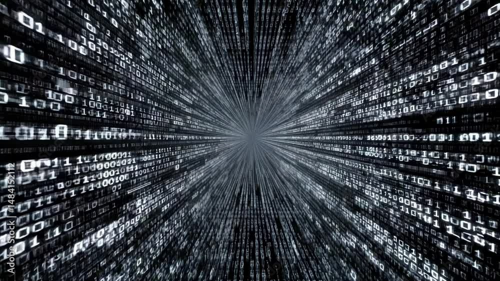Binary code data stream with digital technology and fast streaming binary code tunnel