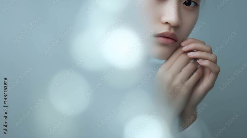 Naklejka premium portrait of clairvoyant with mysterious gaze positioned on left side of frame