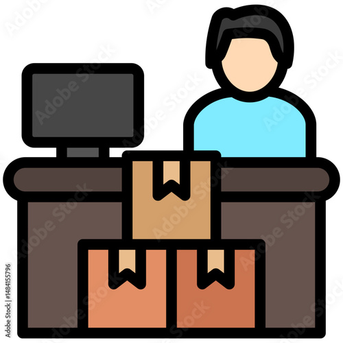 Cash Counter outline color, mini illustration icon. use for modern concept, print, UI, UX kit, web and app development. Vector related to sales, logistic and ecommerce