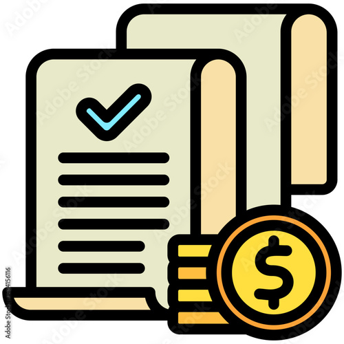 Invoice Paid outline color, mini illustration icon. use for modern concept, print, UI, UX kit, web and app development. Vector related to sales, logistic and ecommerce