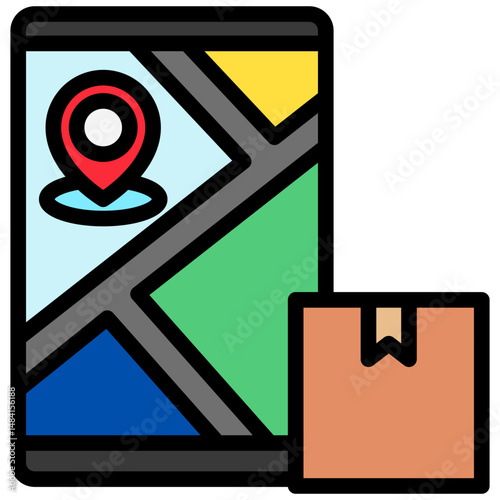 Map Route outline color, mini illustration icon. use for modern concept, print, UI, UX kit, web and app development. Vector related to sales, logistic and ecommerce