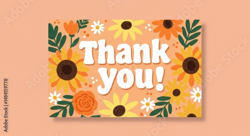 Colorful thank you card with flowers and cheerful design  