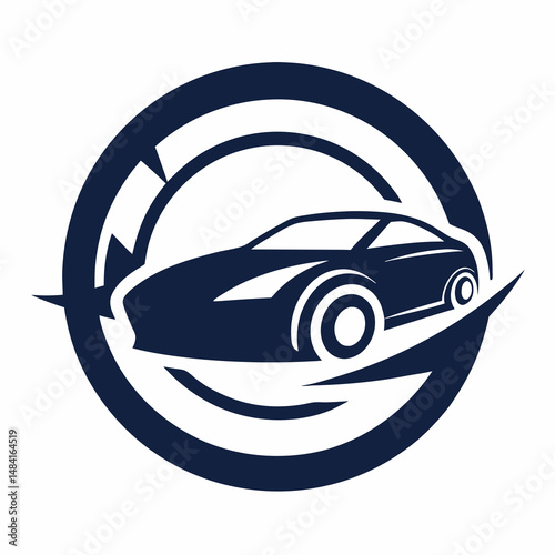 Creative Car Mascot Logo Design in Circle Silhouette Vector Illustration