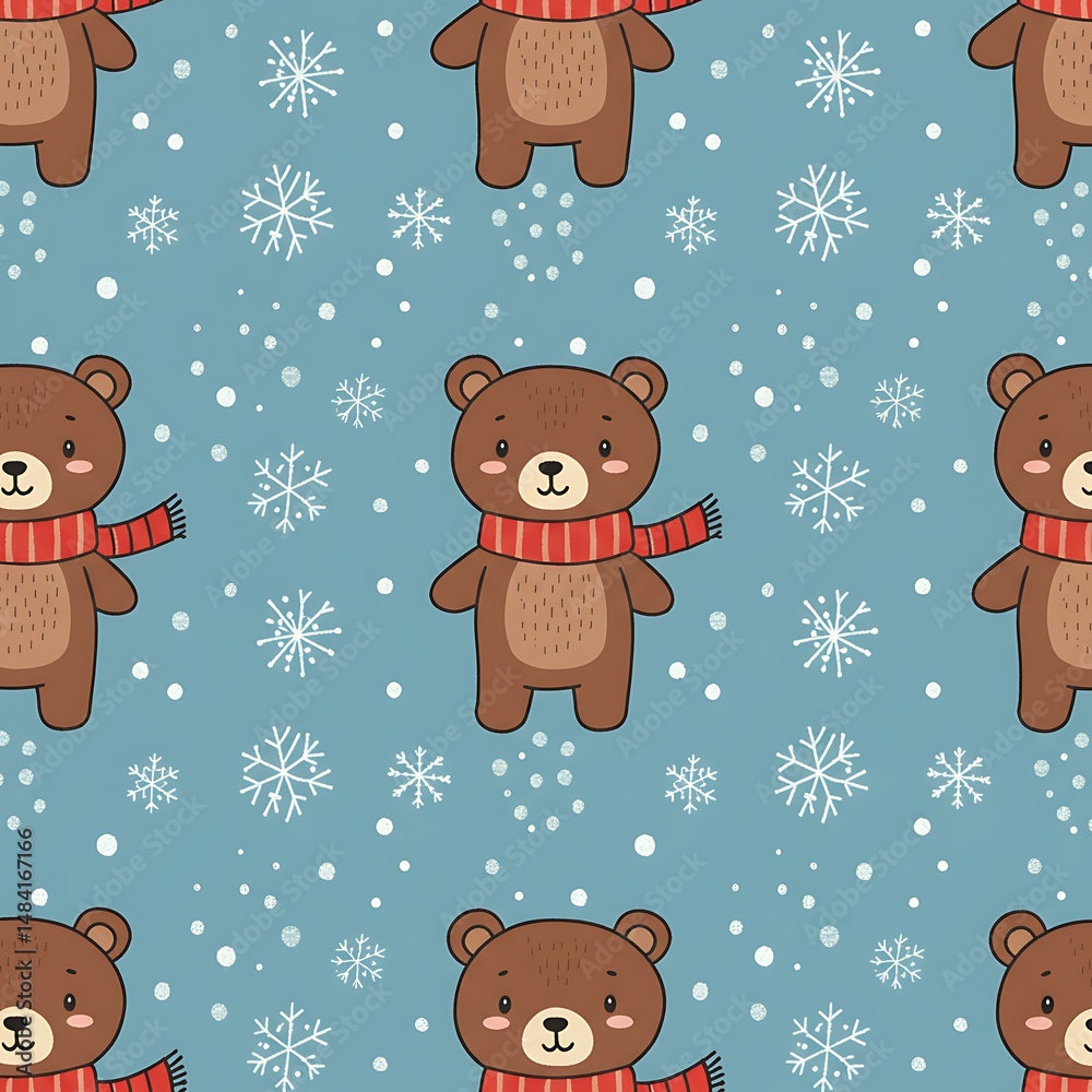 Naklejka premium Cozy Winter Bears: Cute Blue Seamless Pattern AI Generated