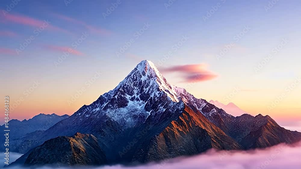 Snow mountain peak above cloud layer natural landscape