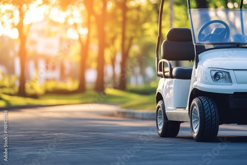 golf cart on the road in the morning