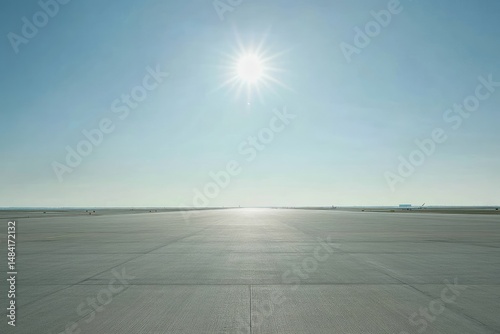 Expansive, flat tarmac under a bright, sunny sky.  Horizon stretches to meet the clear blue
