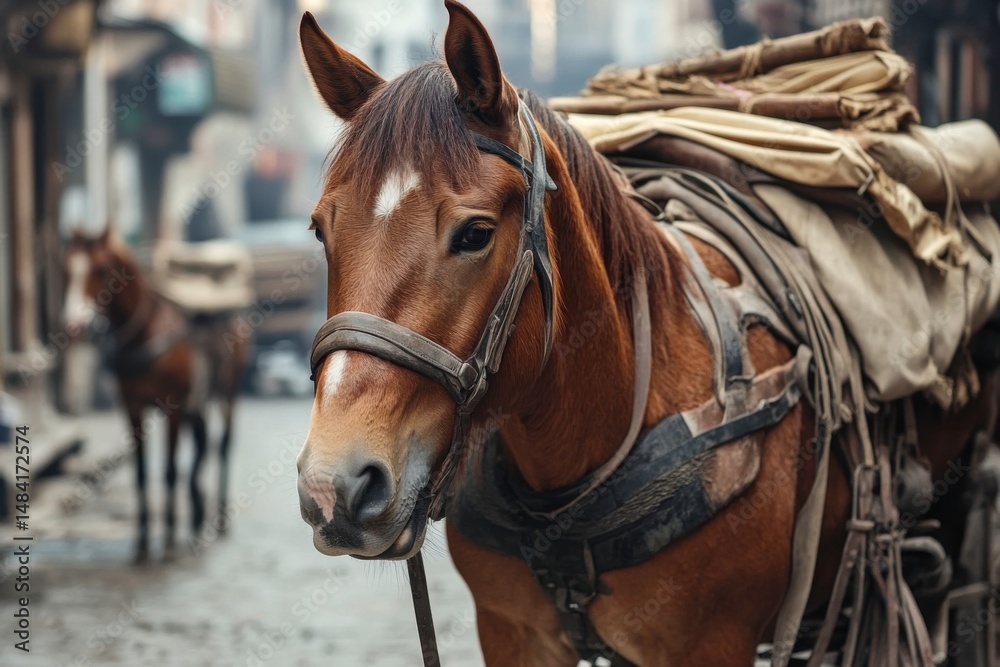 horse with loads and saddle horse with loads and saddle