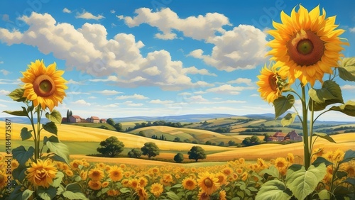 Endless Sunflower Field in Bloom – Vibrant Yellow Flower Landscape