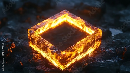 Abstract geometric shape with fire
