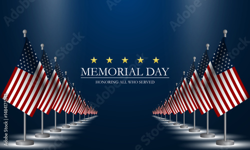 Memorial day background design with Honoring all who served text  