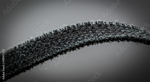 Close Up View of Curved Fastening Material with Hook and Loop Design Showing Interlocking Fibers for Secure Attachment