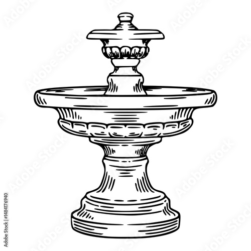 garden fountain line art