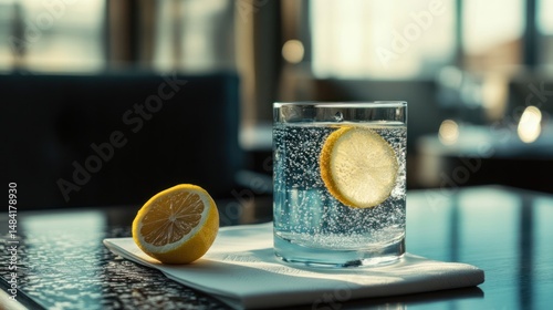 Refreshing Sparkling Water with Lemon Slice