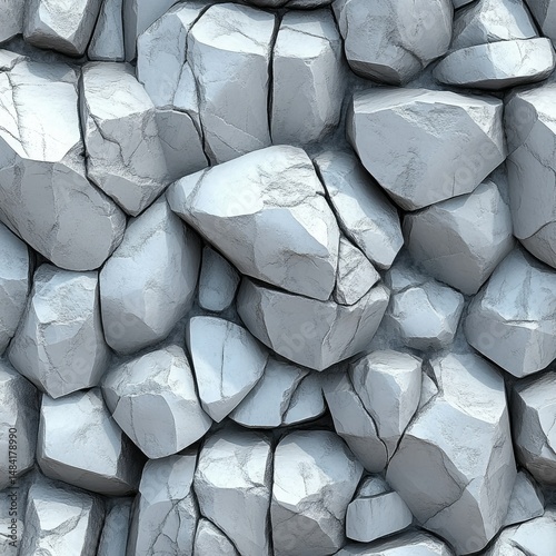 Seamless texture of light gray, fractured rocks, creating a rough, uneven surface