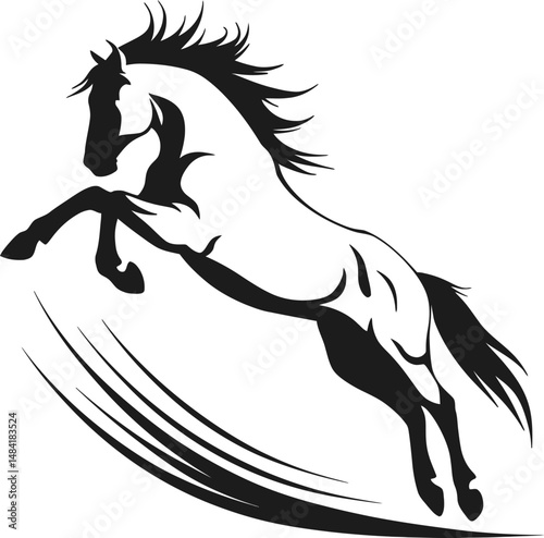 Dynamic vector illustration of a galloping horse in black silhouette style.