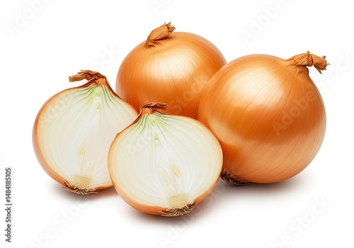 Wallpaper Mural Golden onions, two whole and one cut in half on a white background Torontodigital.ca