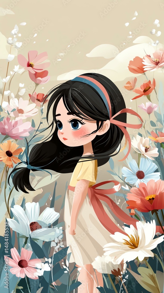 chibi character phone background A young girl stands among colorful flowers, lost in thought, embodying innocence and the beauty of nature's embrace. chibi character phone background A young girl stands among colorful flowers, lost in thought, embodying innocence and the beauty of nature's embrace.