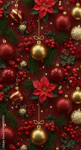 Crimson Christmas: Festive Ornament & Berry Delight AI Generated